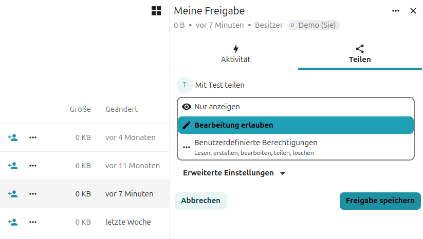 Interne Freigabe Standard